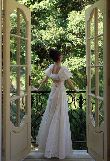 Princess A Line Puff White Lace Prom Dress Party Dress HZ1023